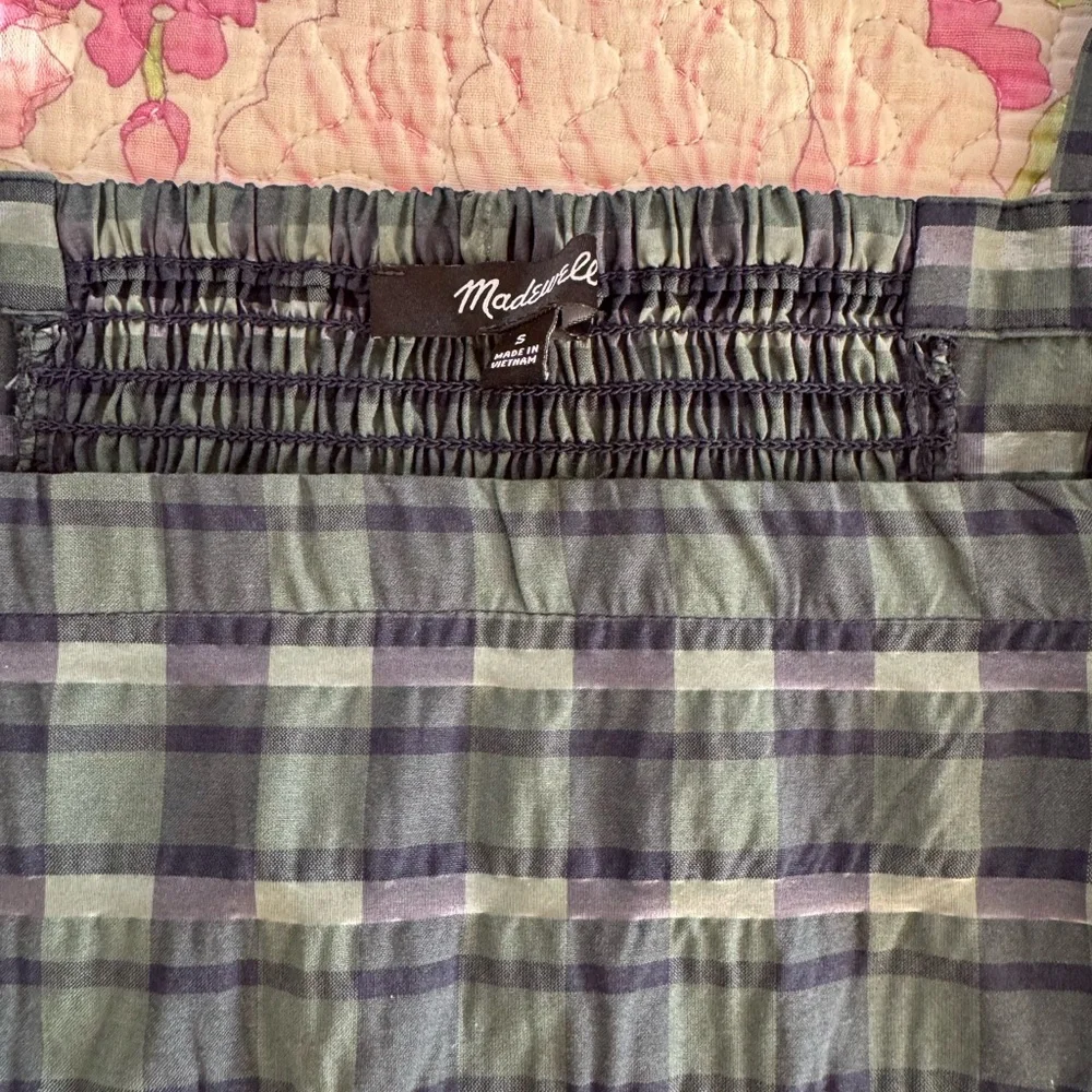 Madewell Hopewell Puff-Sleeve Crop Top Plaid Color Forest Gemma Top Size Small - Picture 2 of 4